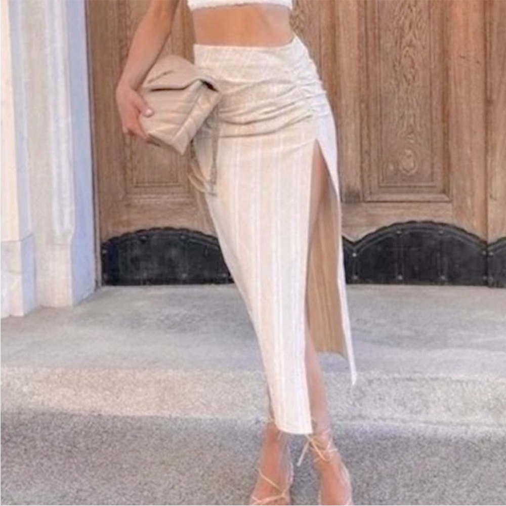 Zara Stripped Ruched Pencil Skirt